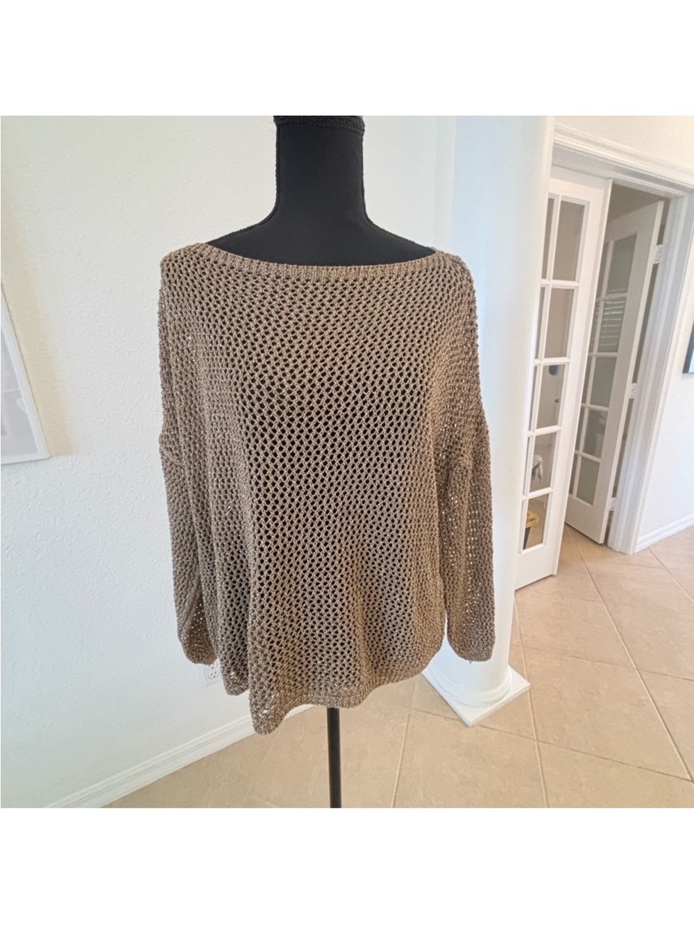 Lightweight Taupe Open-Knit Women’s Sweater